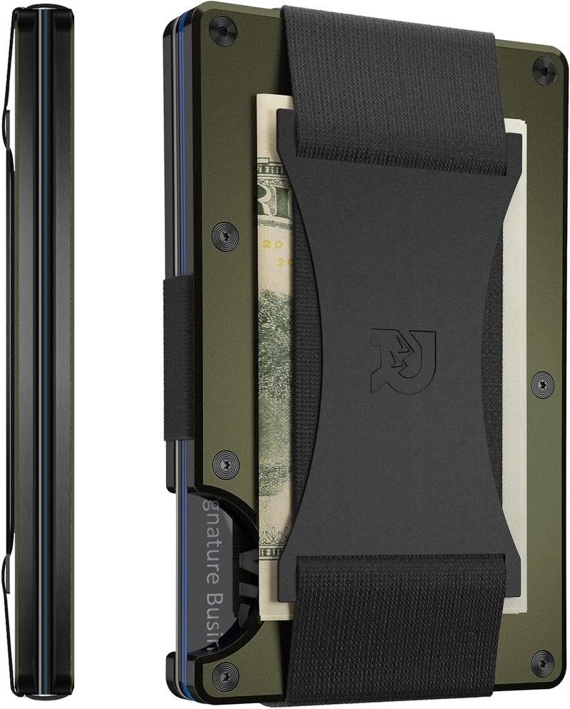 The Ridge محفظة ريدج للرجال - محفظة مدمجة نحيفة وعصرية وحامل بطاقات، محفظة جيب أمامية محمية من RFID للرجال مع حزام نقدي مدمج (زيتوني غير لامع) - Image 1